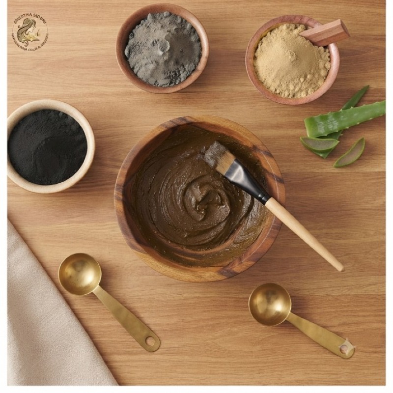 Shastra Siddhi Natural Hair Colour - Activated Charcoal, Pure Gomaya (Cow Dung), Chandan (Sandalwood) and Natural Aloe Vera 