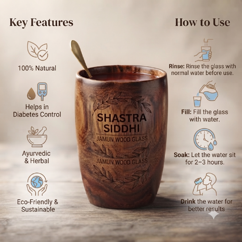 Shastra Siddhi Wooden Herbal Jamun Glass for Diabetes Control - 180ml