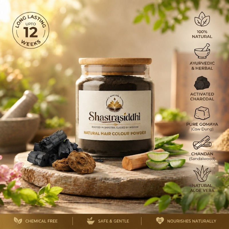 Shastra Siddhi Natural Hair Colour - Activated Charcoal, Pure Gomaya (Cow Dung), Chandan (Sandalwood) and Natural Aloe Vera 