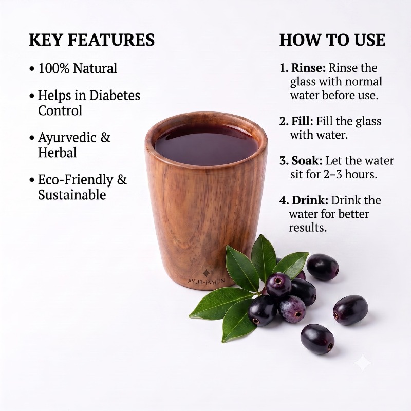 Shastra Siddhi Wooden Herbal Jamun Glass for Diabetes Control - 180ml